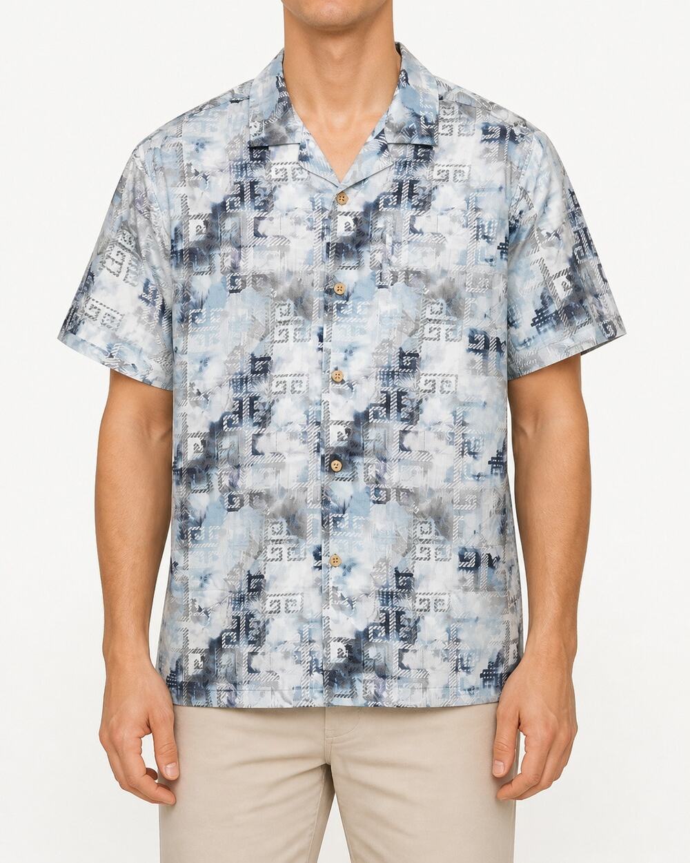 NEW Silver Stone Shirt Mens Large Blue White Short Sleeve Casual Camp